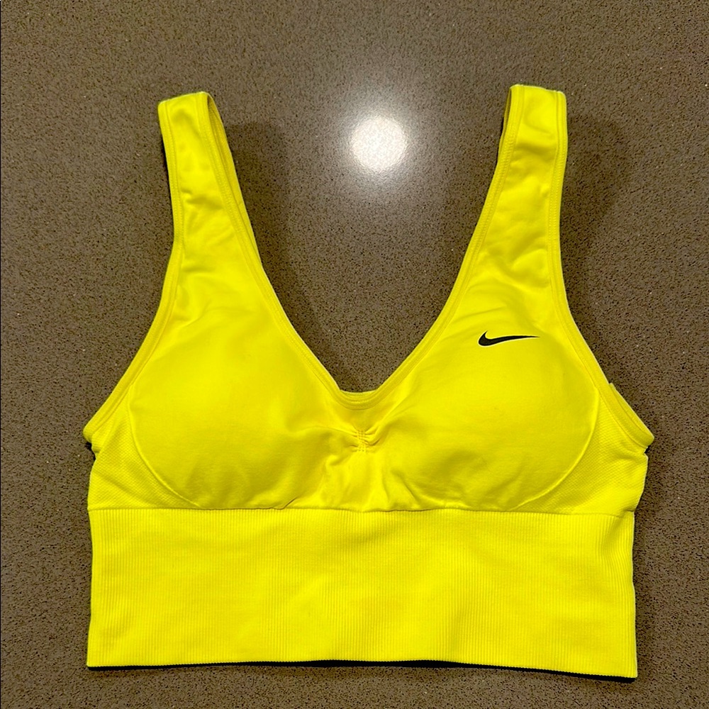 *NWOT* Nike Neon Yellow Sports Bra V-Neck Medium Support